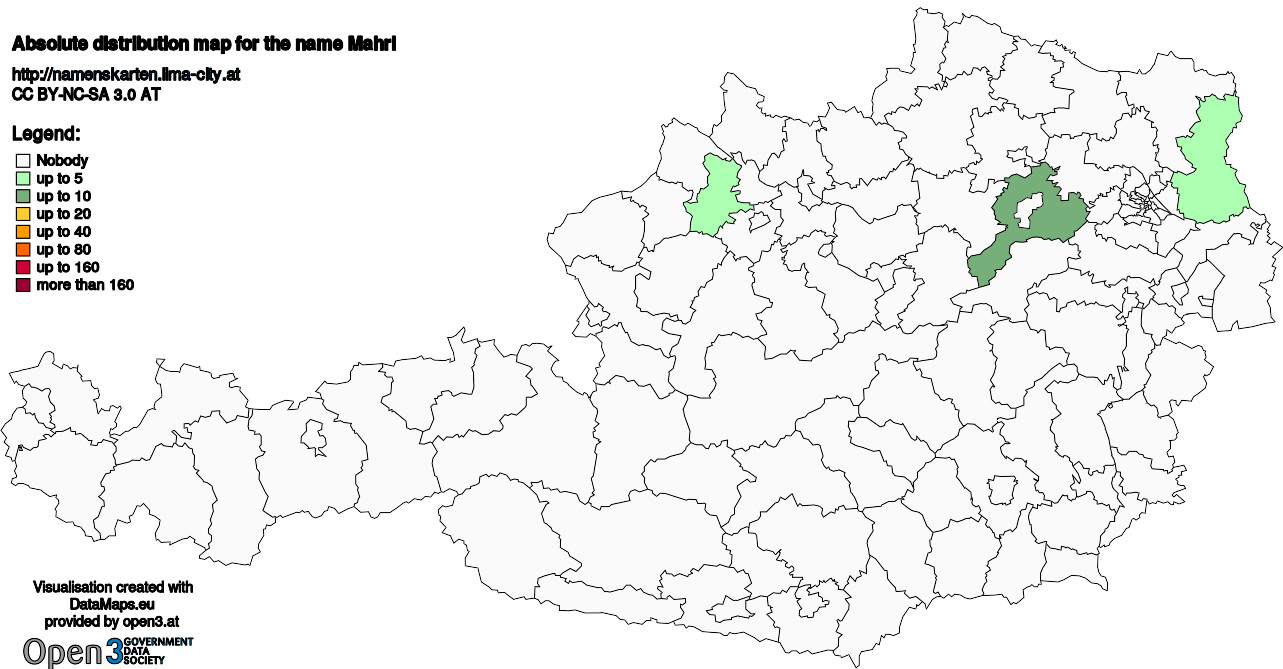 Absolute Distribution maps for surname Mahrl