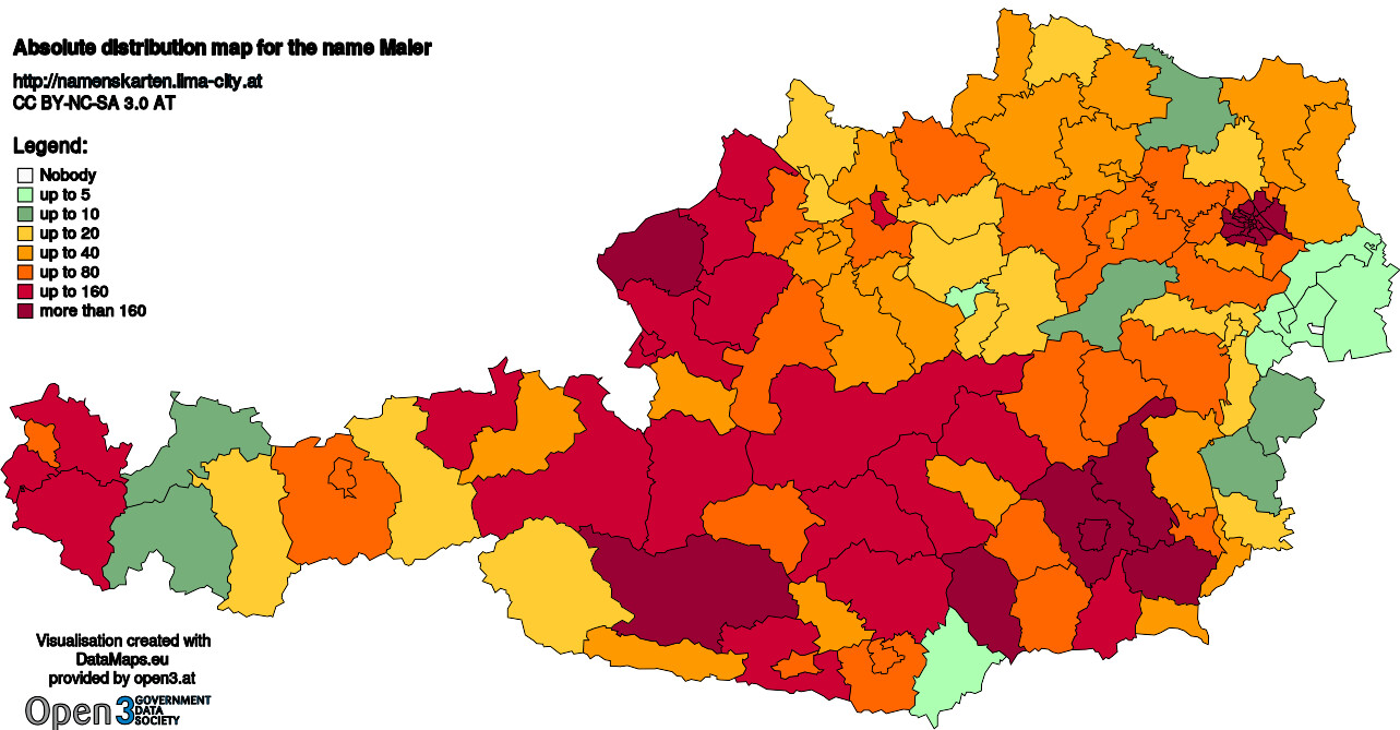 Absolute Distribution maps for surname Maier