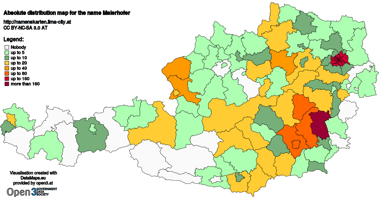 Absolute Distribution maps for surname Maierhofer