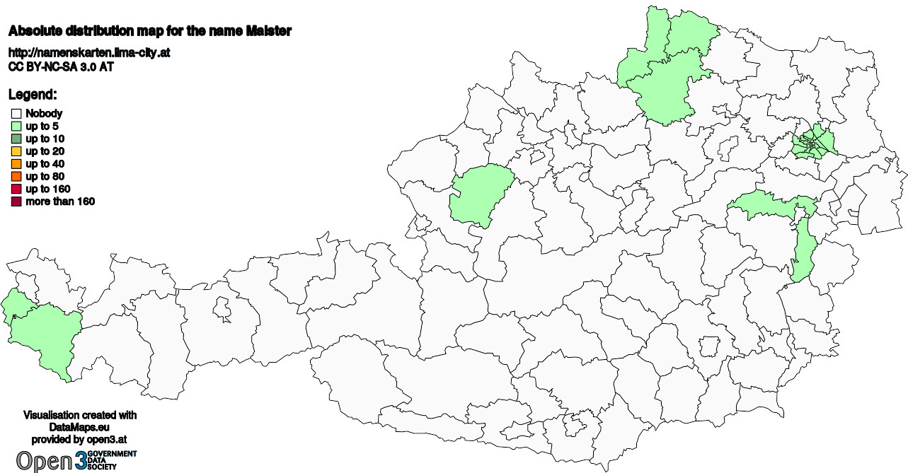 Absolute Distribution maps for surname Maister