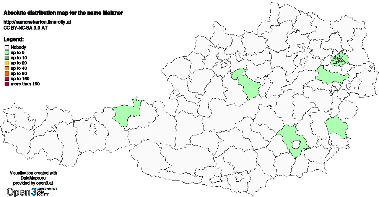 Absolute Distribution maps for surname Maixner