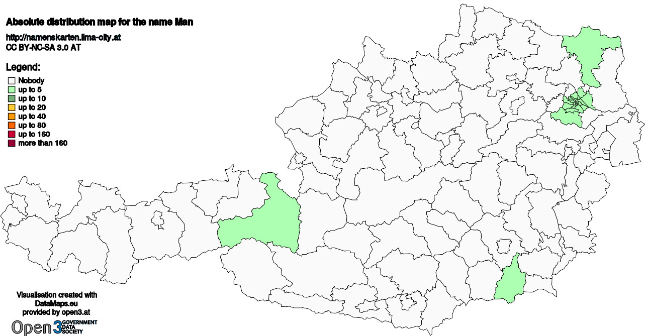 Absolute Distribution maps for surname Man