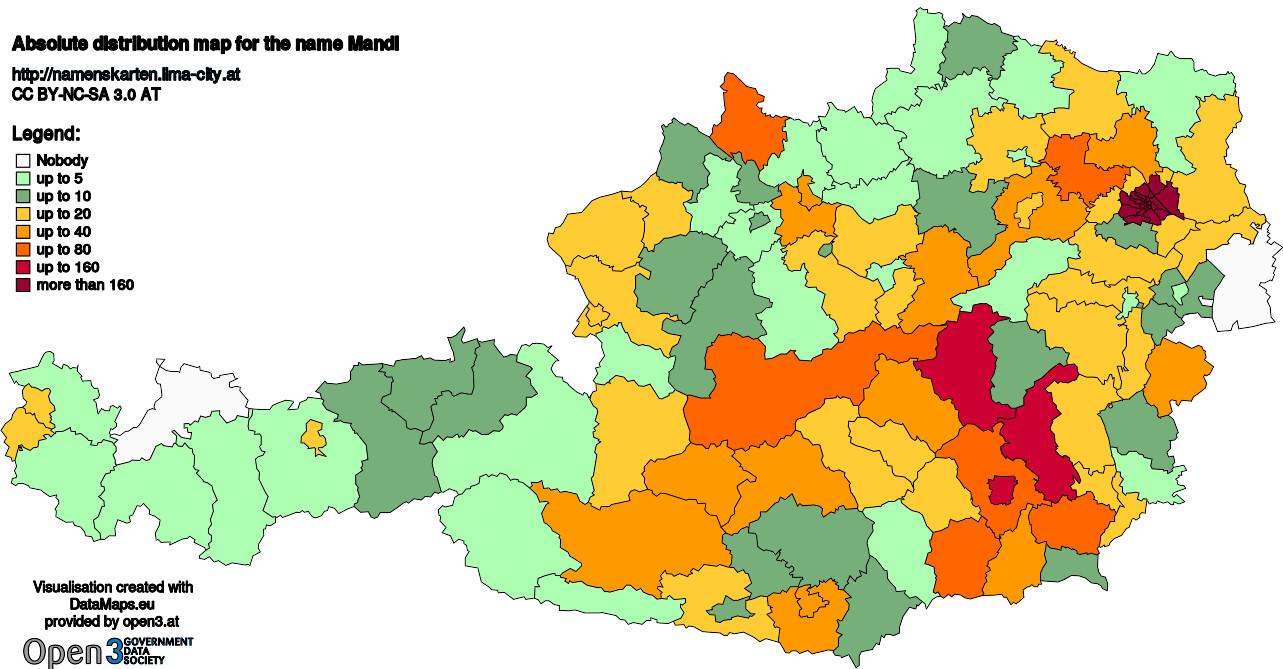 Absolute Distribution maps for surname Mandl