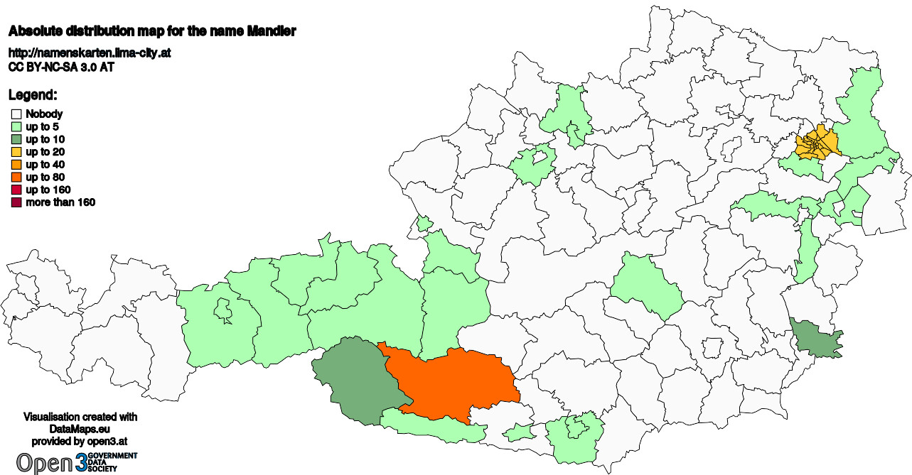 Absolute Distribution maps for surname Mandler