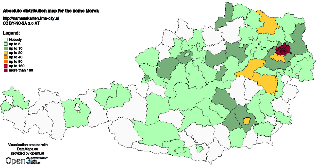 Absolute Distribution maps for surname Marek