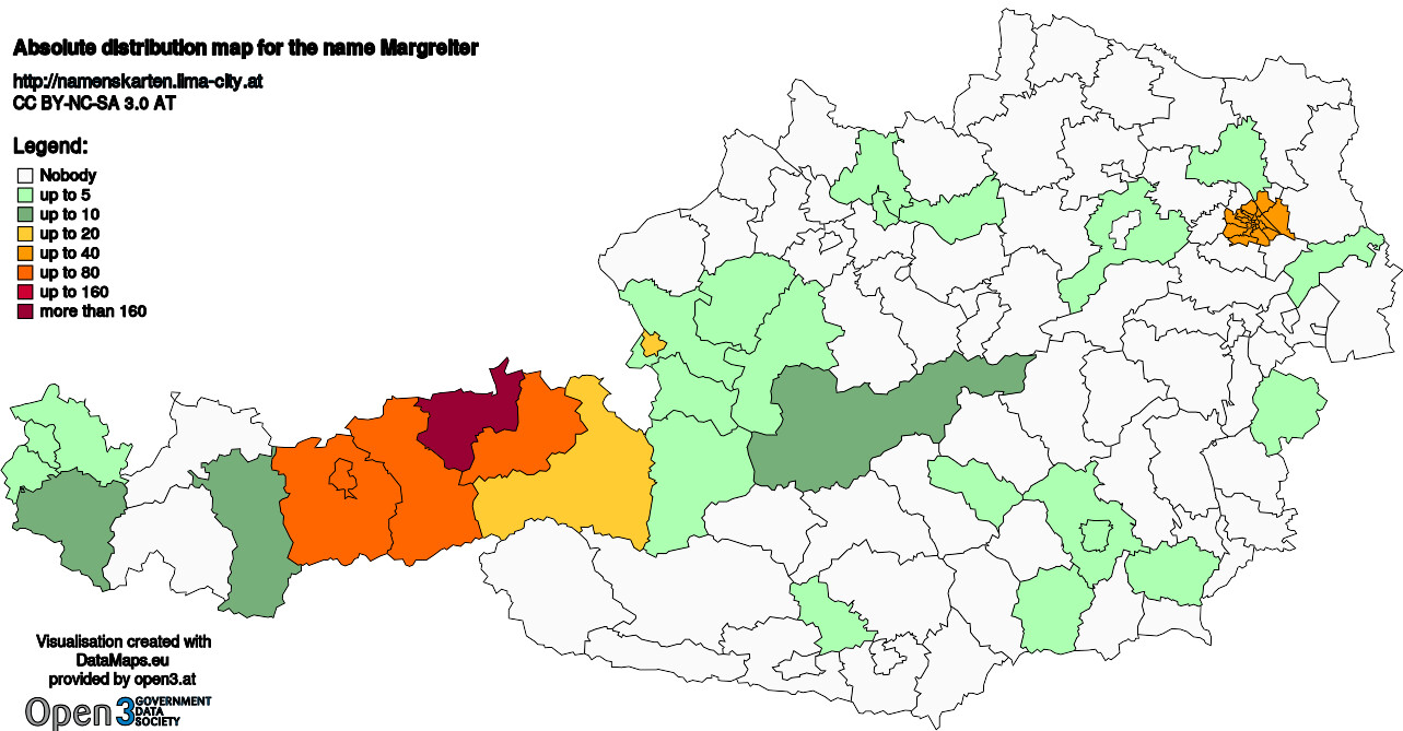 Absolute Distribution maps for surname Margreiter