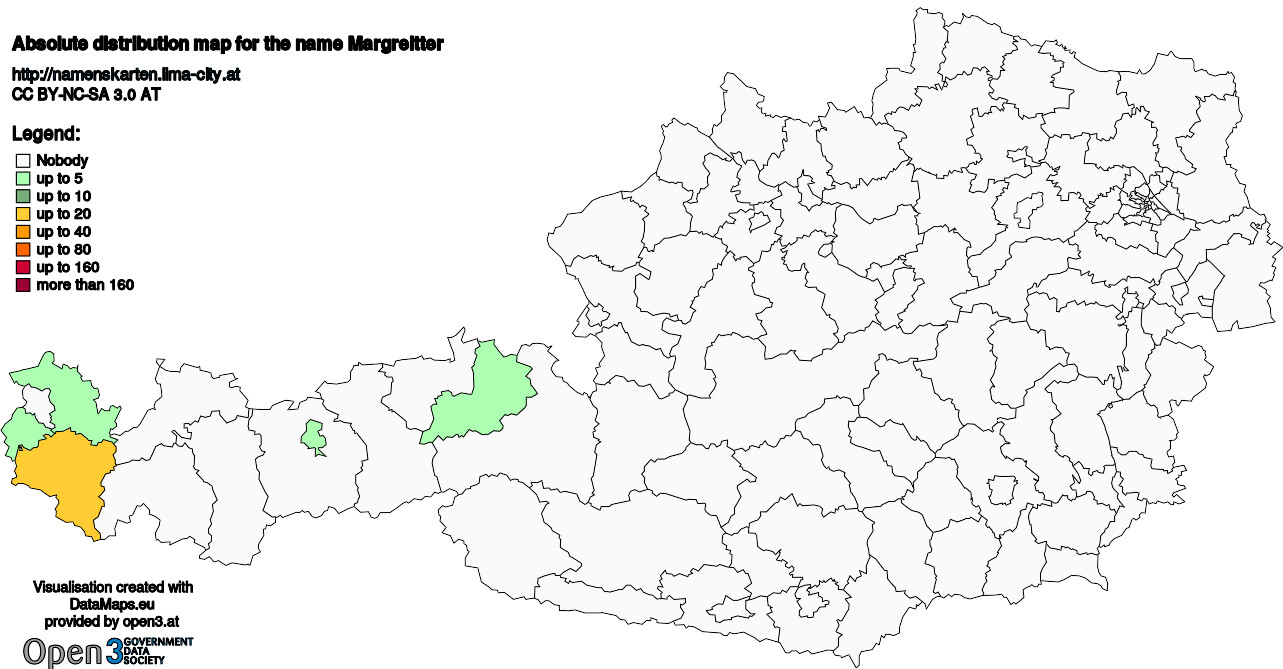 Absolute Distribution maps for surname Margreitter