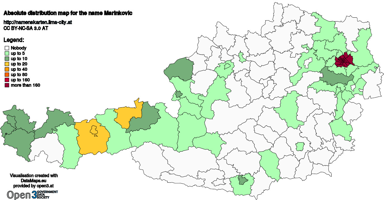 Absolute Distribution maps for surname Marinkovic