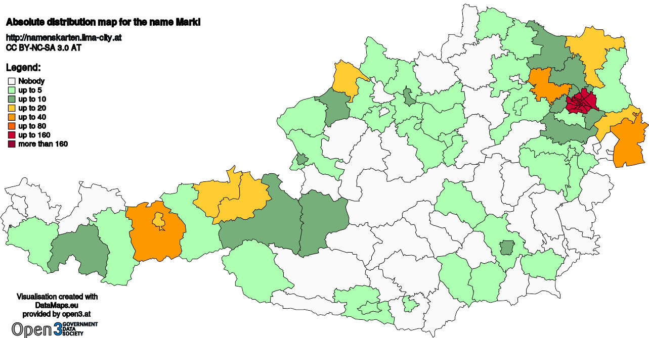 Absolute Distribution maps for surname Markl