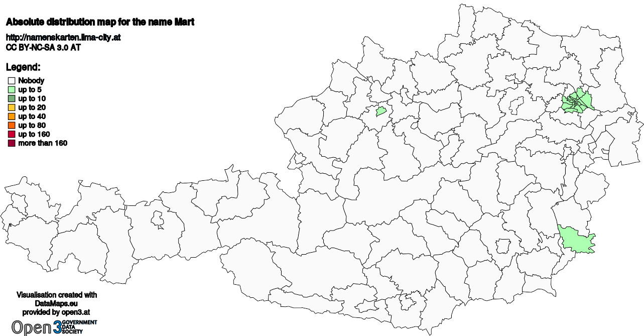 Absolute Distribution maps for surname Mart