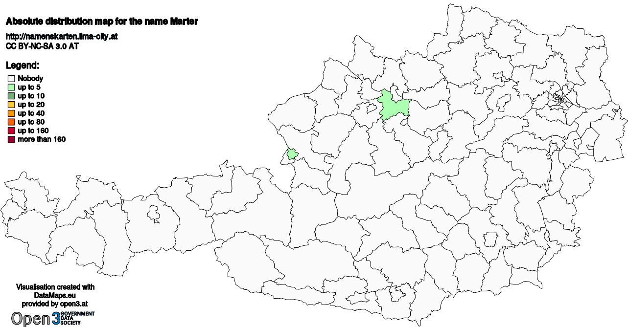 Absolute Distribution maps for surname Marter