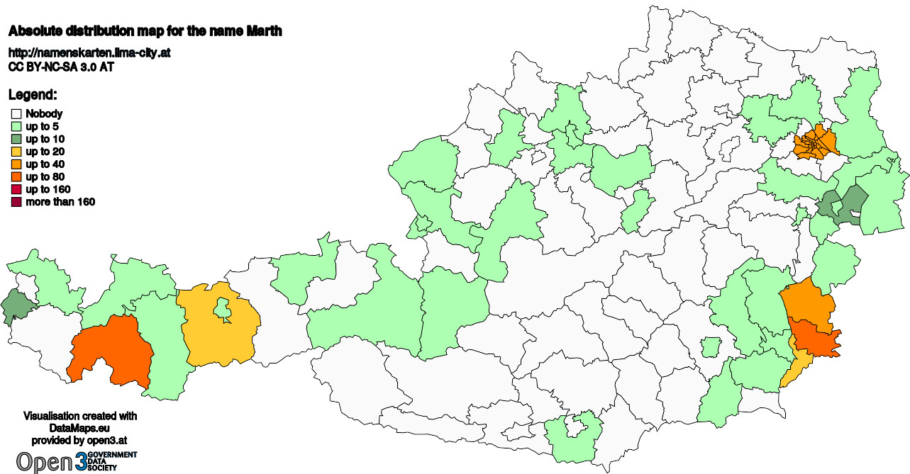 Absolute Distribution maps for surname Marth