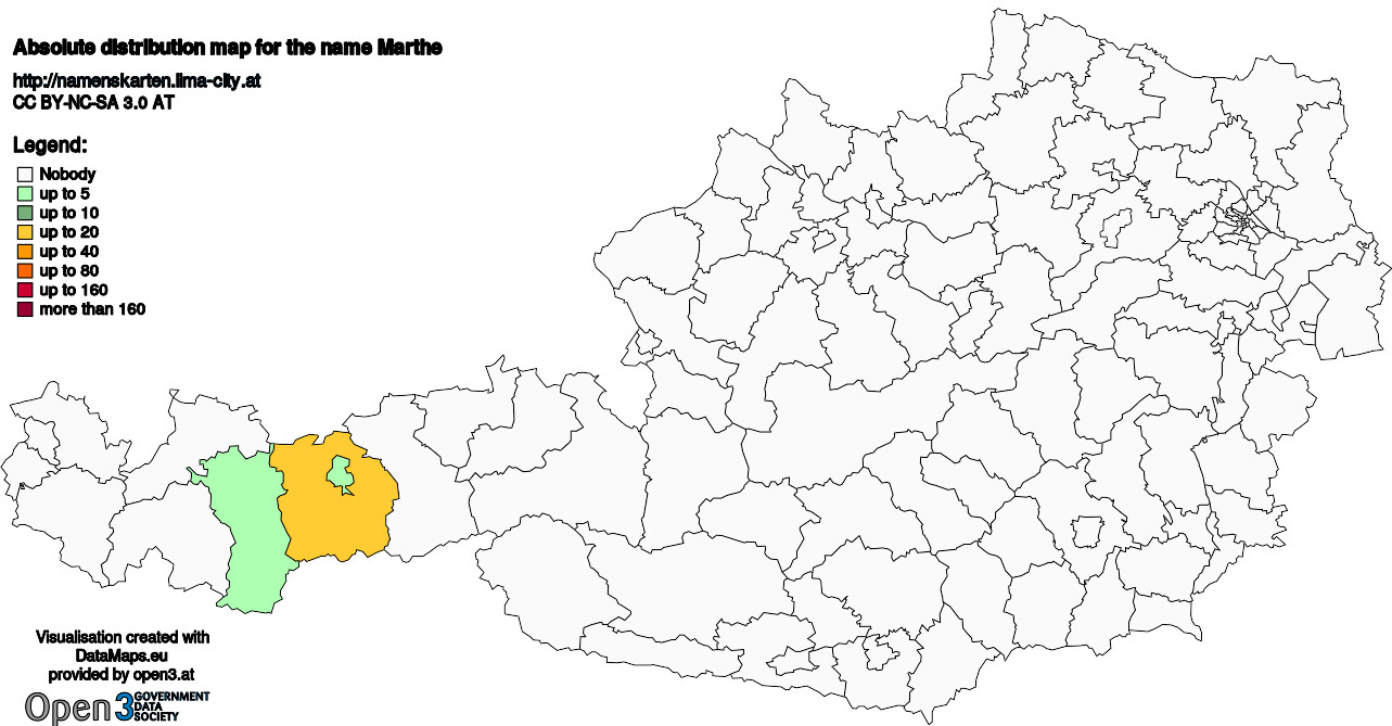 Absolute Distribution maps for surname Marthe