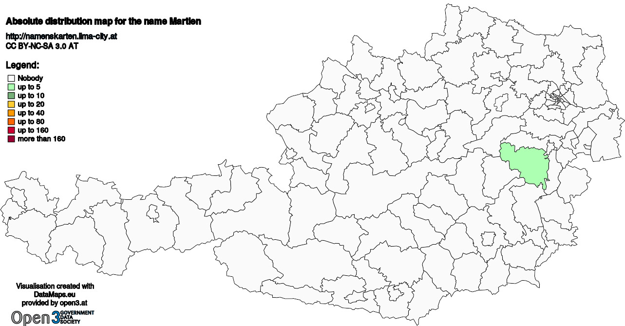 Absolute Distribution maps for surname Martien