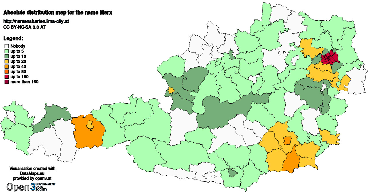 Absolute Distribution maps for surname Marx