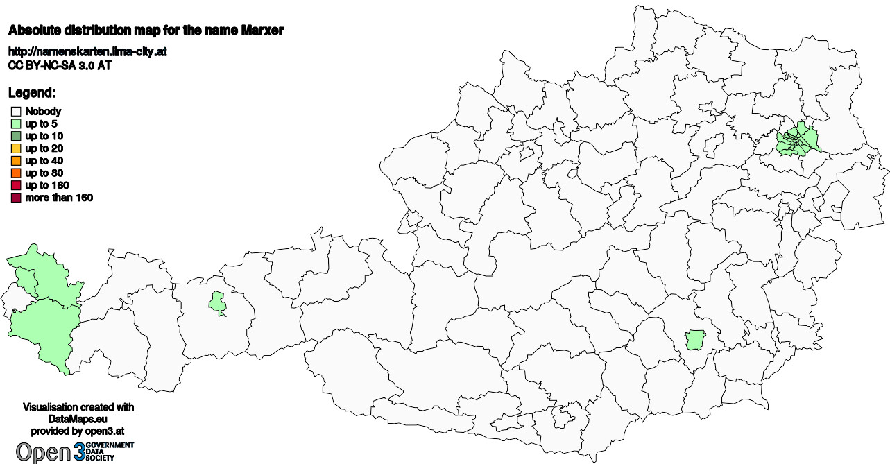 Absolute Distribution maps for surname Marxer