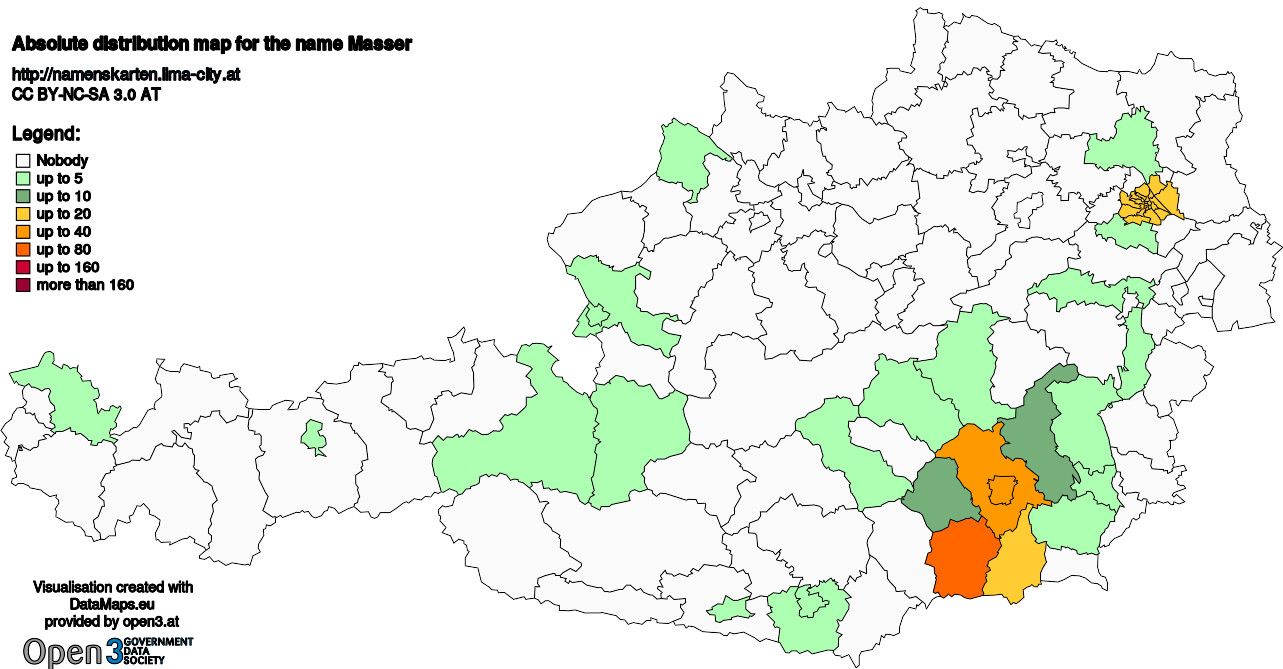 Absolute Distribution maps for surname Masser
