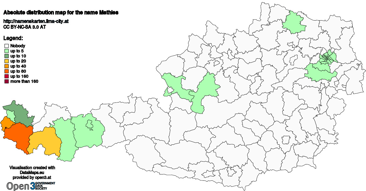 Absolute Distribution maps for surname Mathies