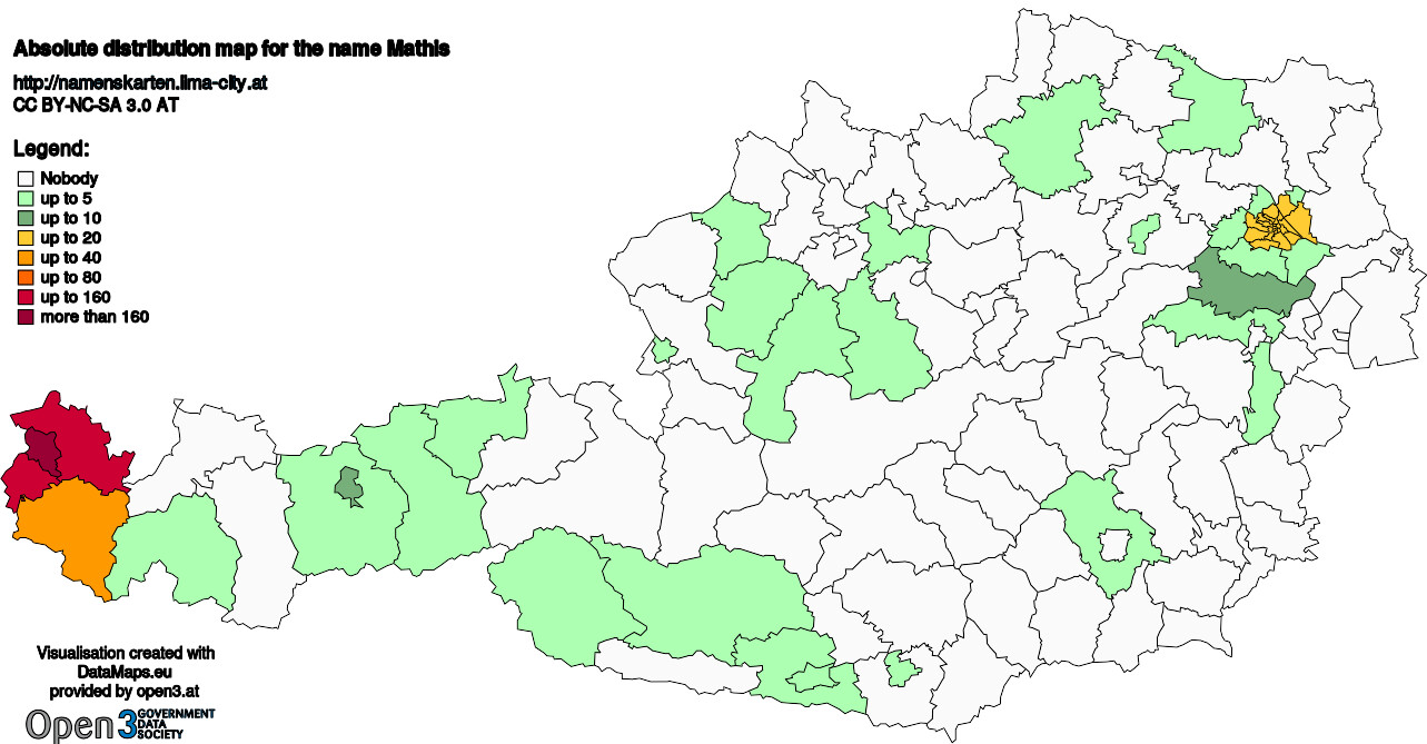 Absolute Distribution maps for surname Mathis