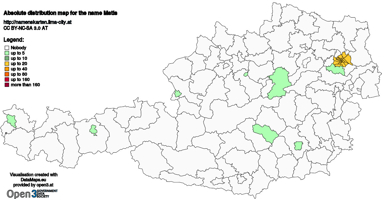 Absolute Distribution maps for surname Matis