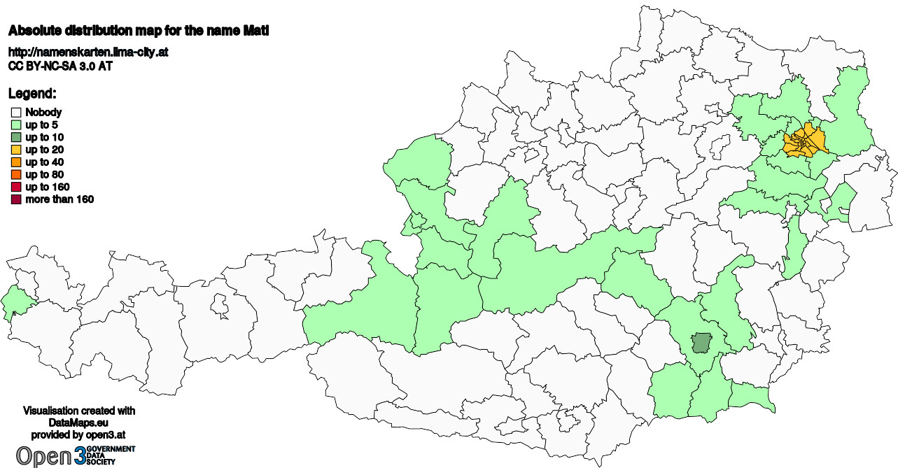 Absolute Distribution maps for surname Matl