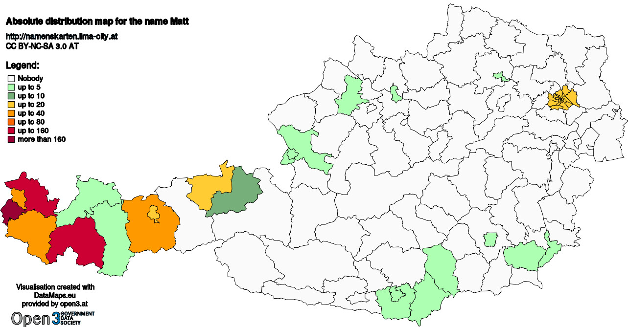 Absolute Distribution maps for surname Matt