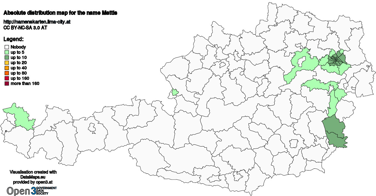 Absolute Distribution maps for surname Mattis