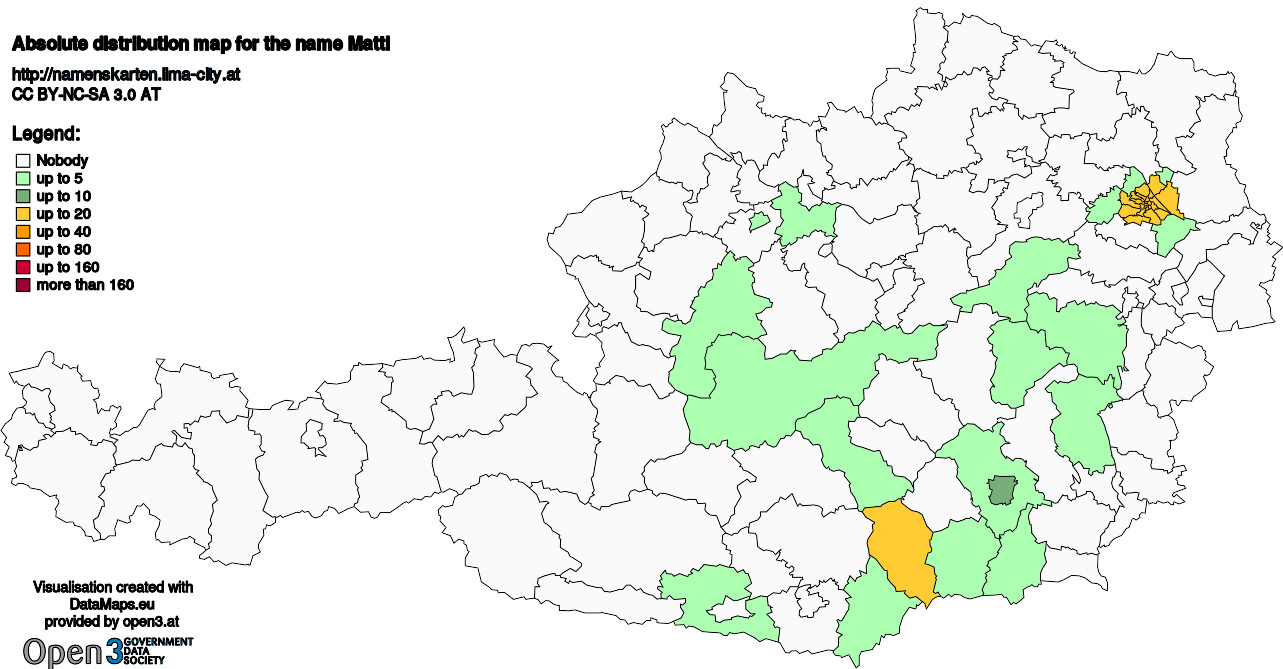 Absolute Distribution maps for surname Mattl