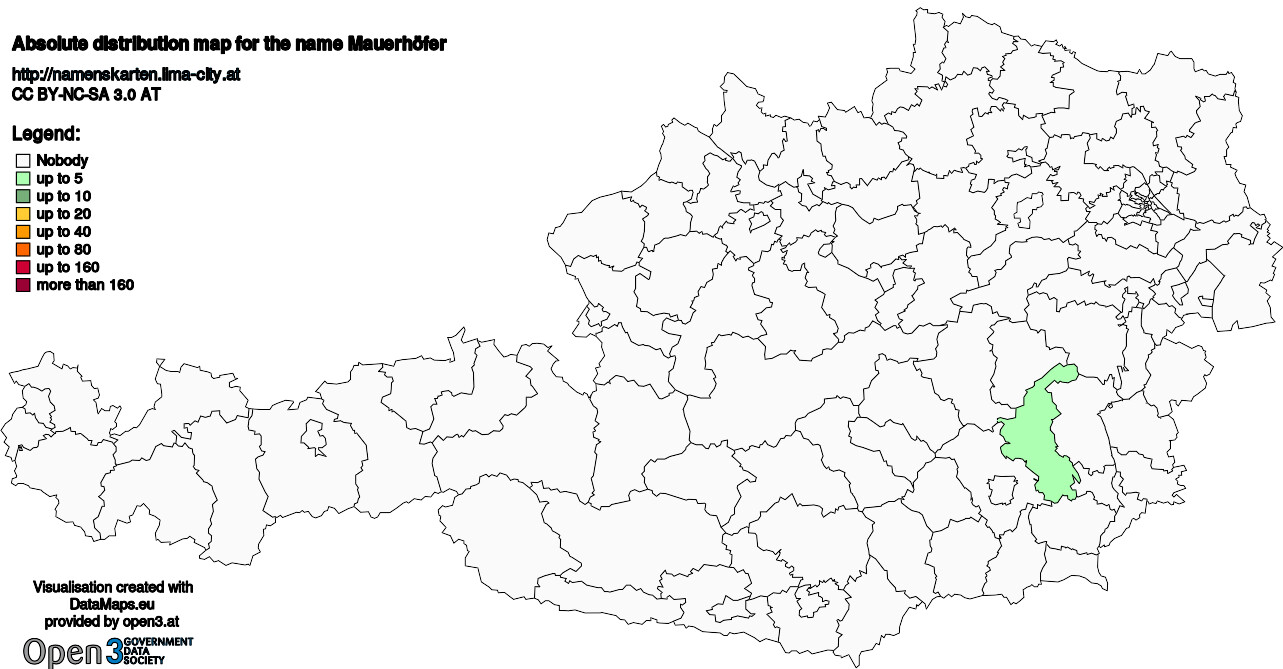 Absolute Distribution maps for surname Mauerhöfer