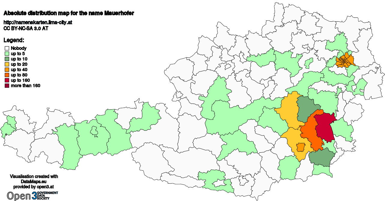 Absolute Distribution maps for surname Mauerhofer