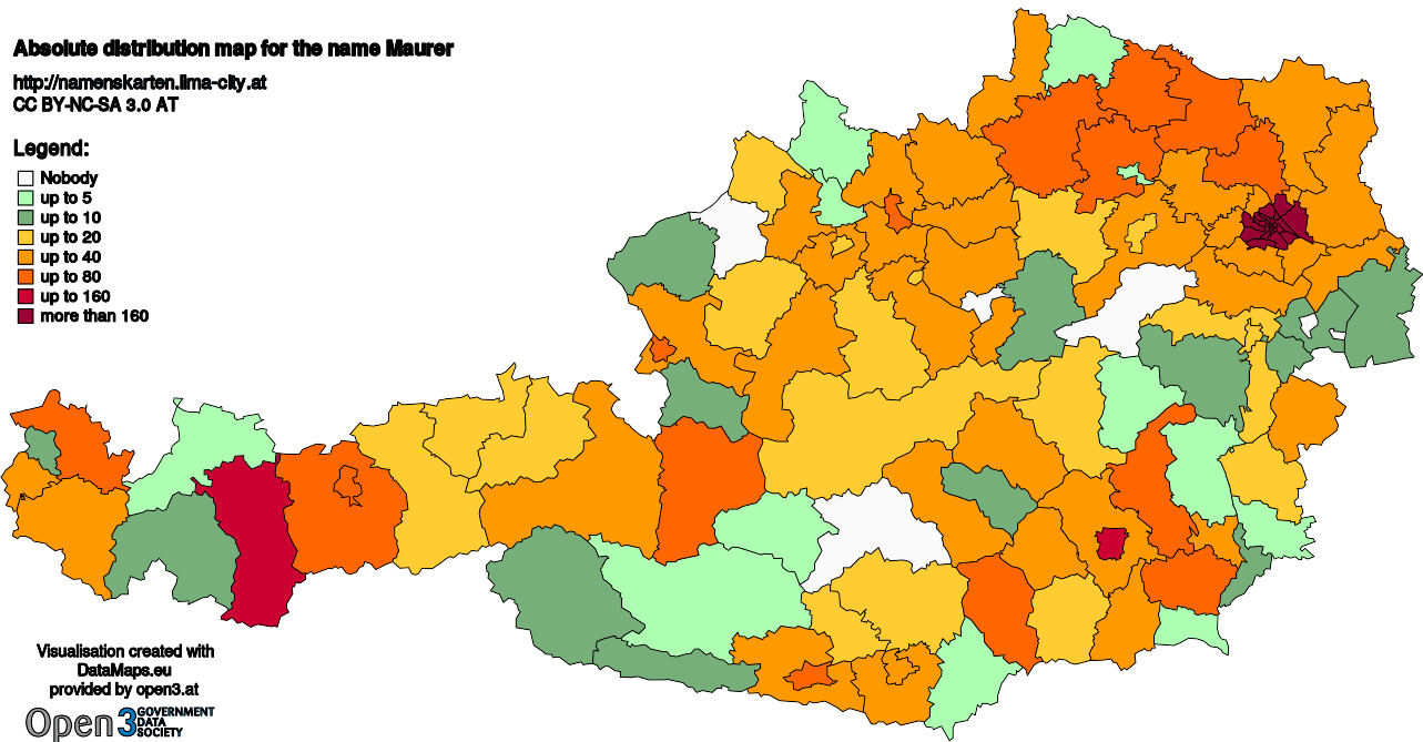 Absolute Distribution maps for surname Maurer