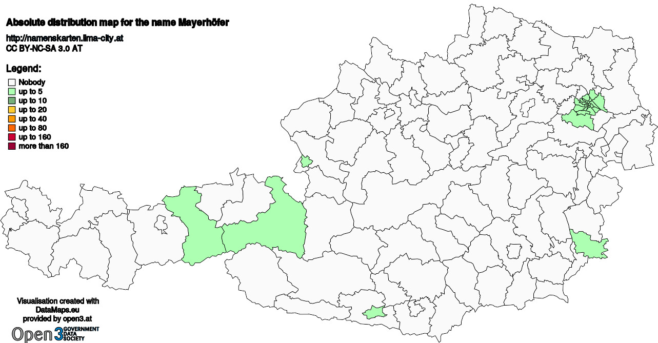Absolute Distribution maps for surname Mayerhöfer