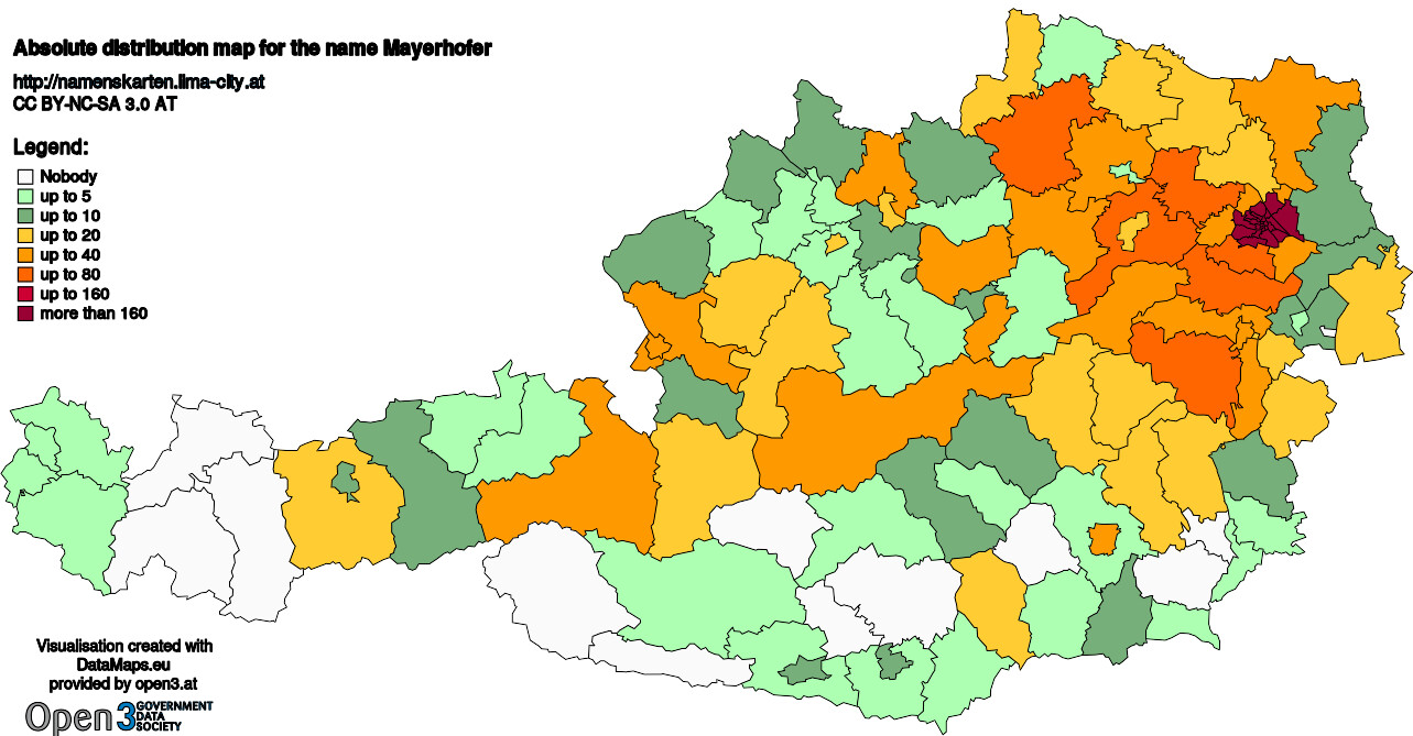 Absolute Distribution maps for surname Mayerhofer