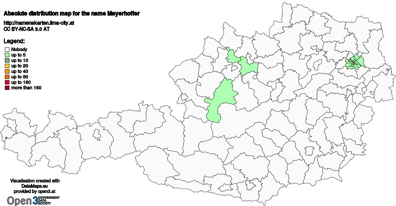 Absolute Distribution maps for surname Mayerhoffer