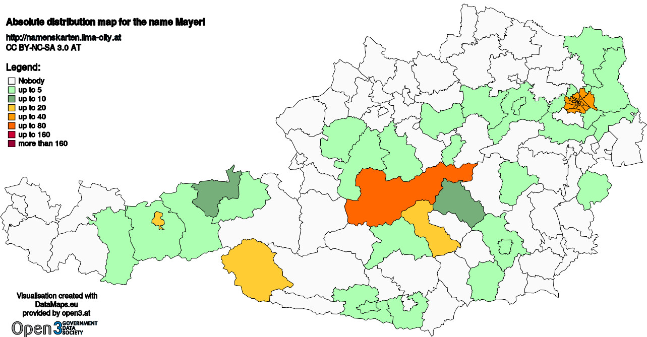 Absolute Distribution maps for surname Mayerl