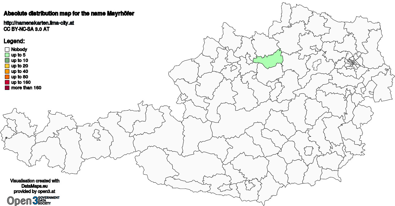 Absolute Distribution maps for surname Mayrhöfer