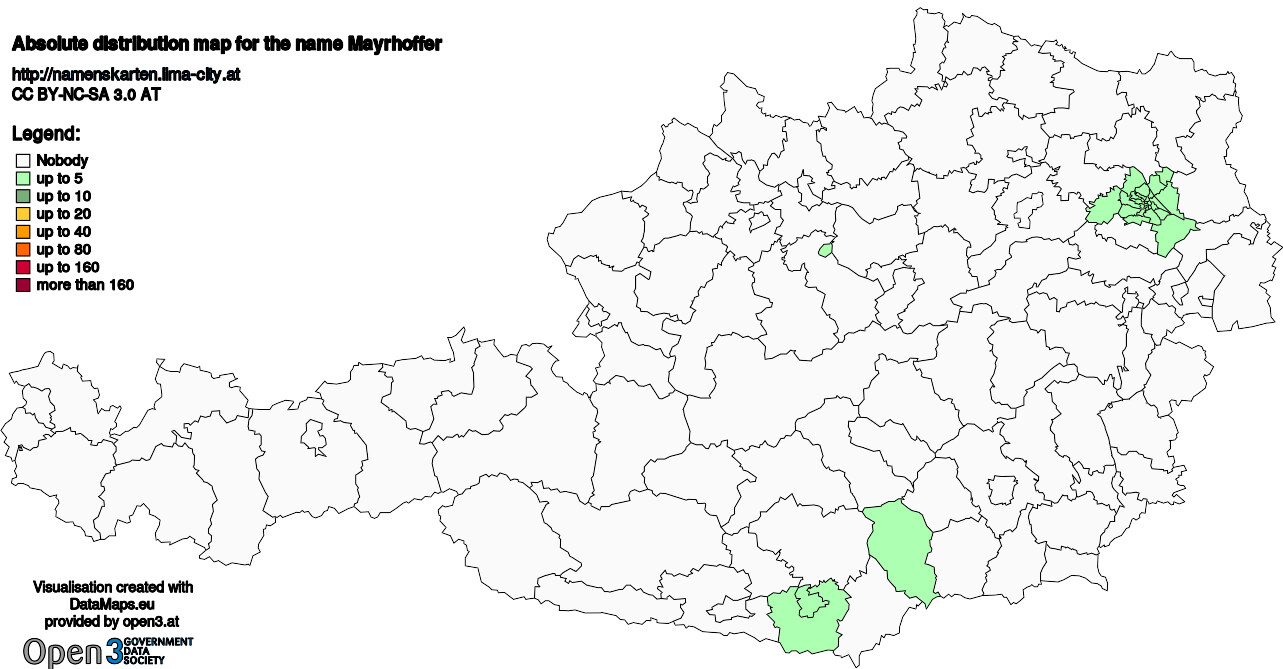 Absolute Distribution maps for surname Mayrhoffer