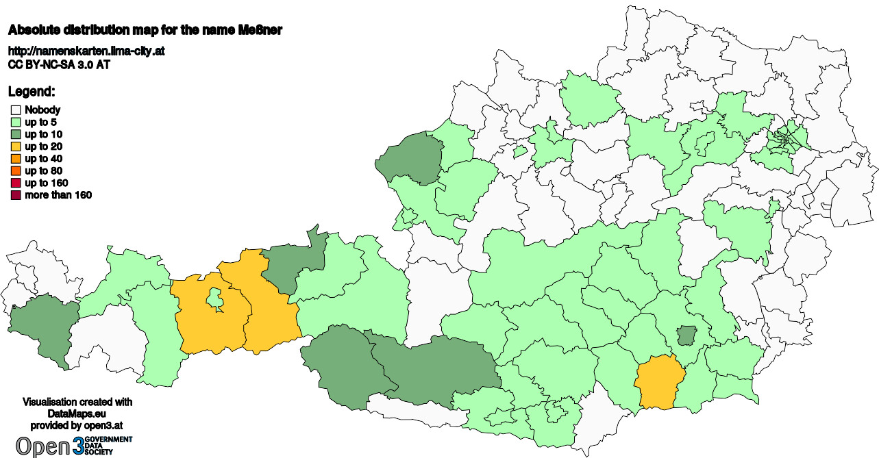 Absolute Distribution maps for surname Meßner