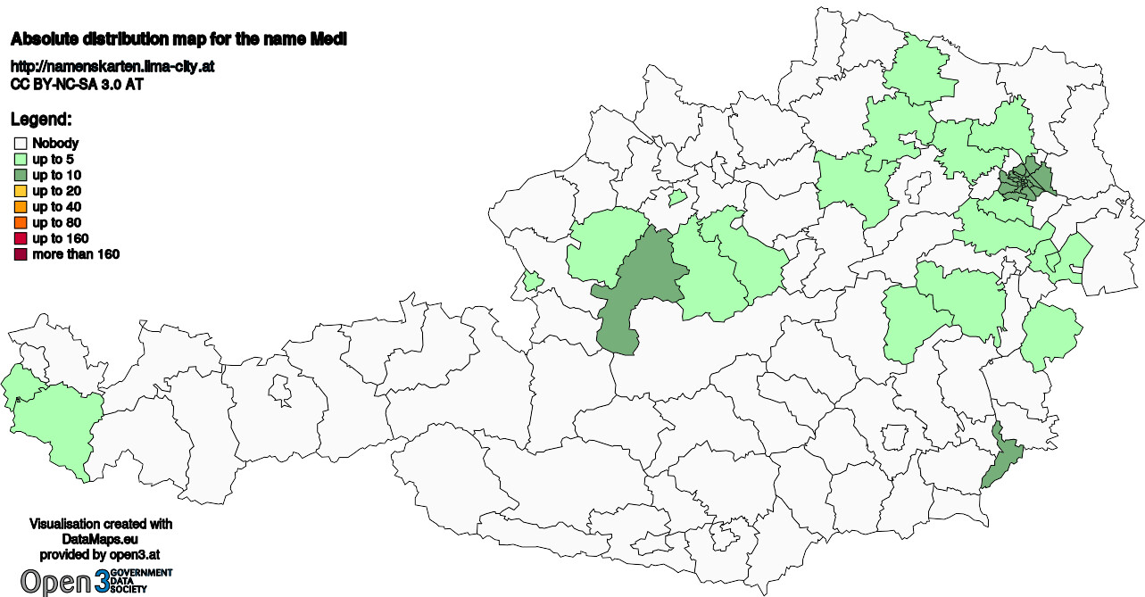 Absolute Distribution maps for surname Medl