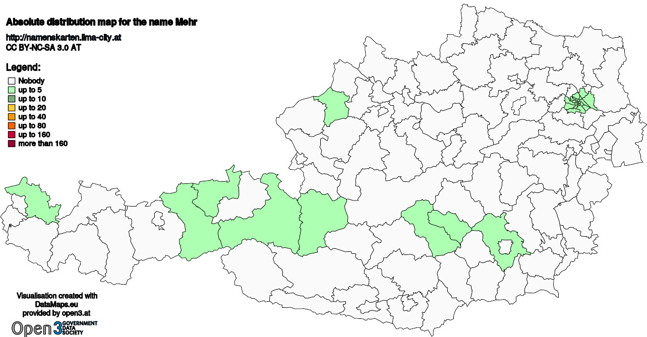 Absolute Distribution maps for surname Mehr