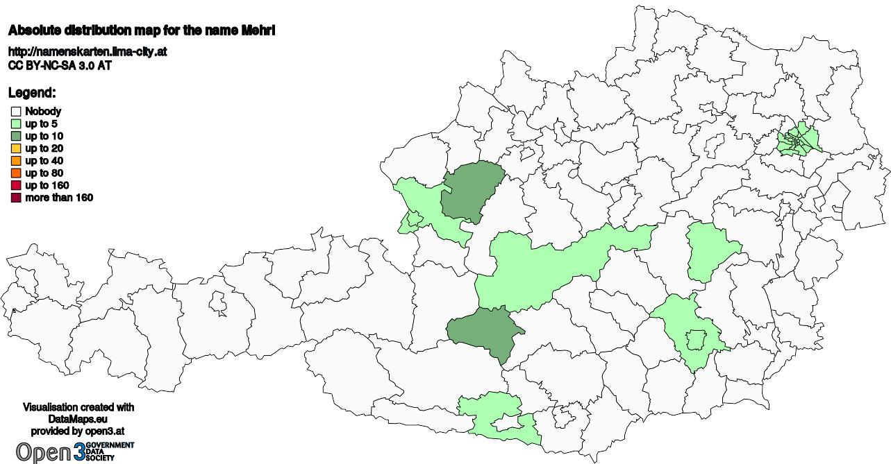 Absolute Distribution maps for surname Mehrl