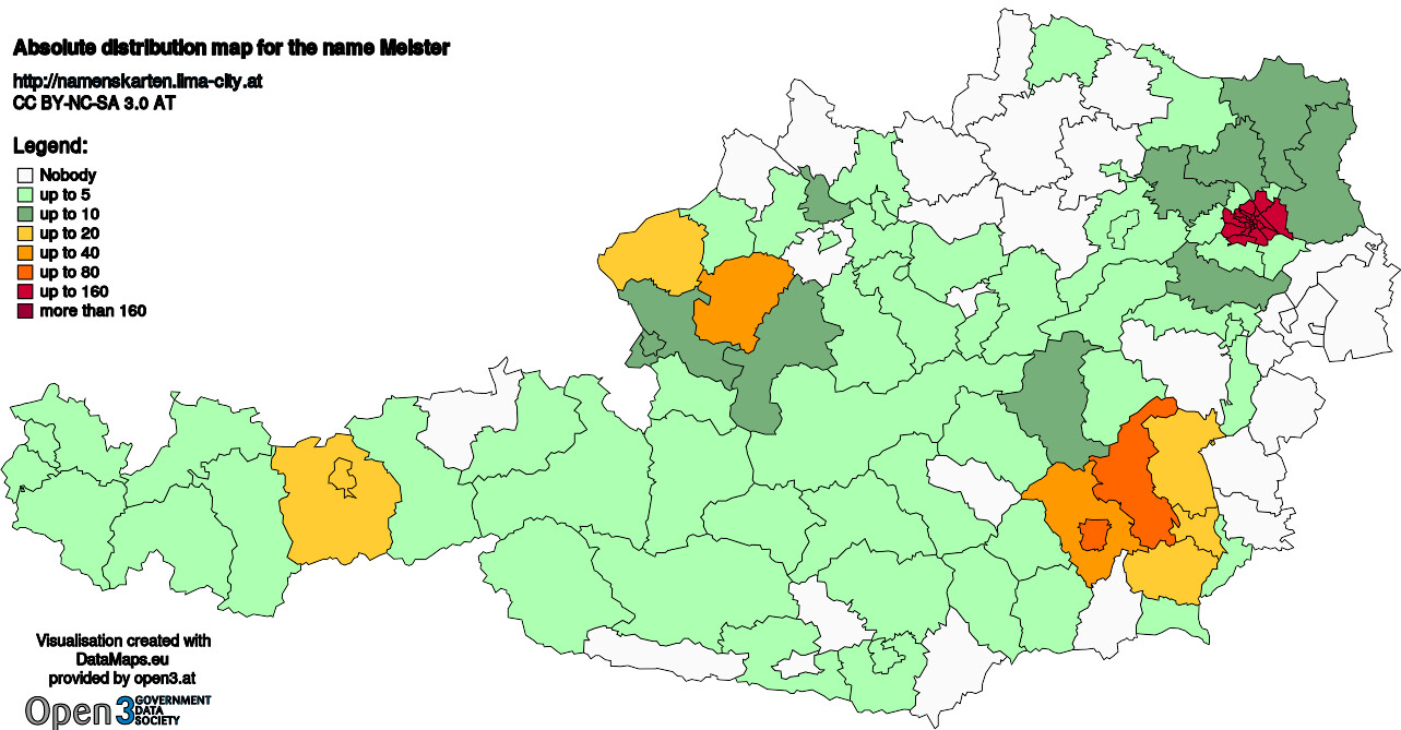 Absolute Distribution maps for surname Meister