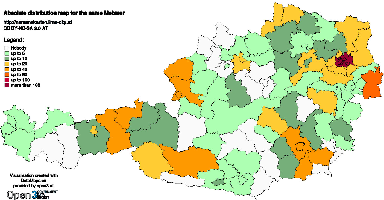 Absolute Distribution maps for surname Meixner