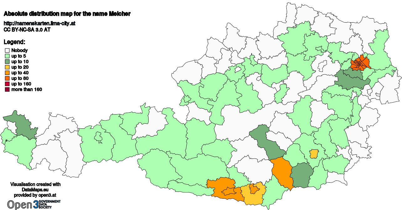 Absolute Distribution maps for surname Melcher