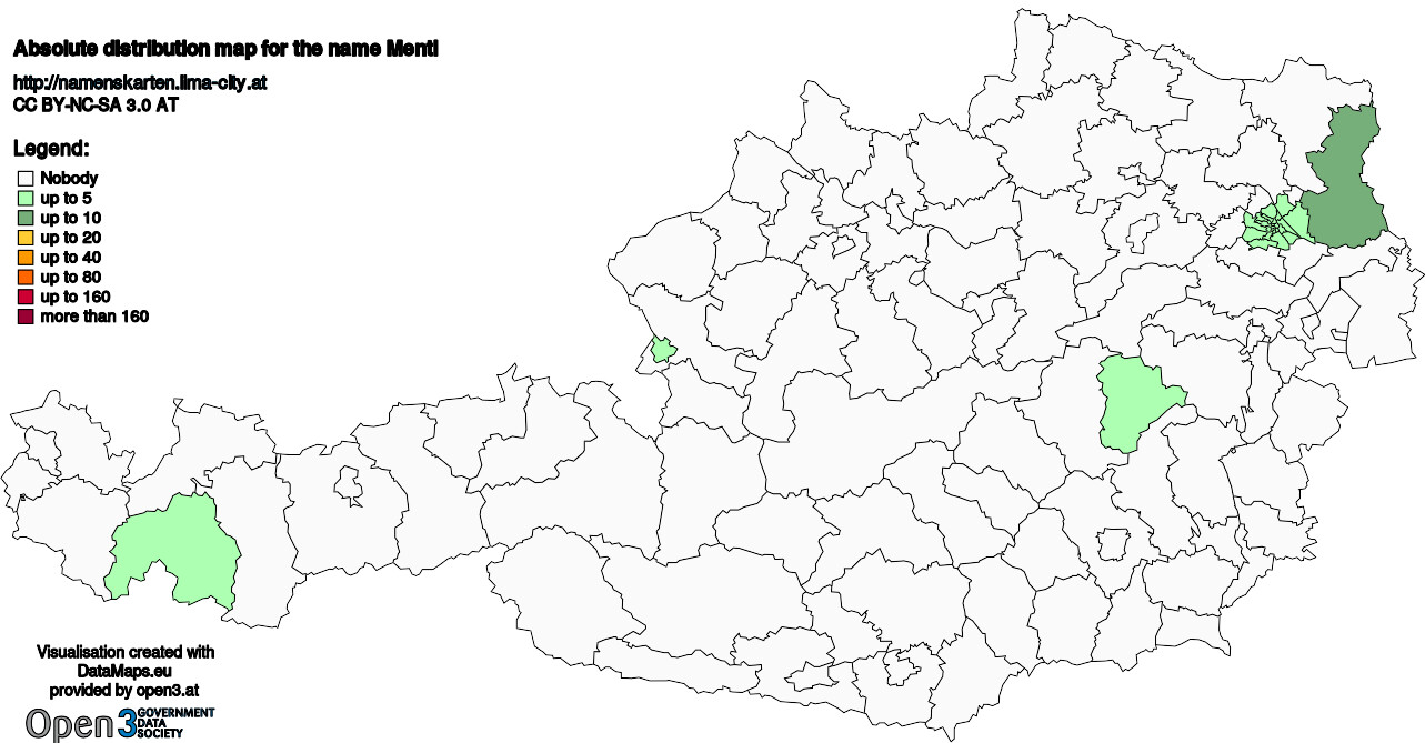 Absolute Distribution maps for surname Mentl