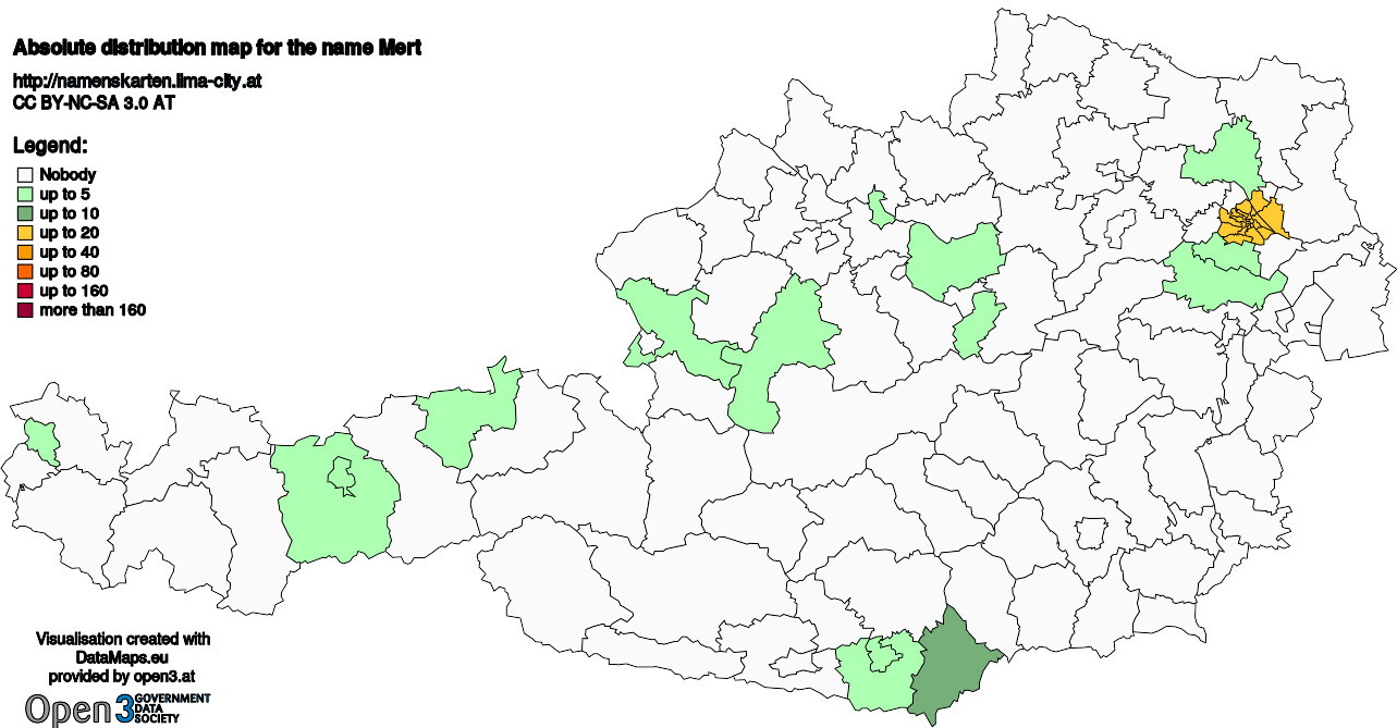 Absolute Distribution maps for surname Mert