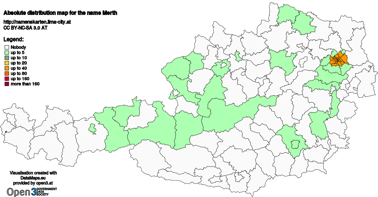 Absolute Distribution maps for surname Merth