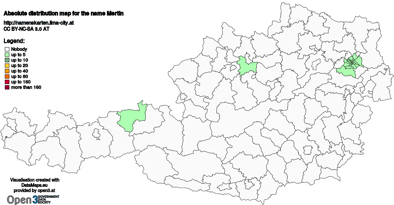 Absolute Distribution maps for surname Mertin