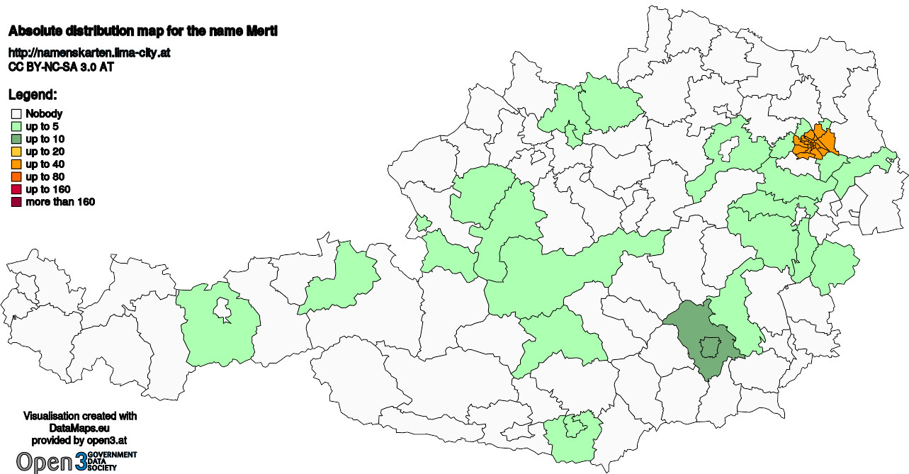 Absolute Distribution maps for surname Mertl