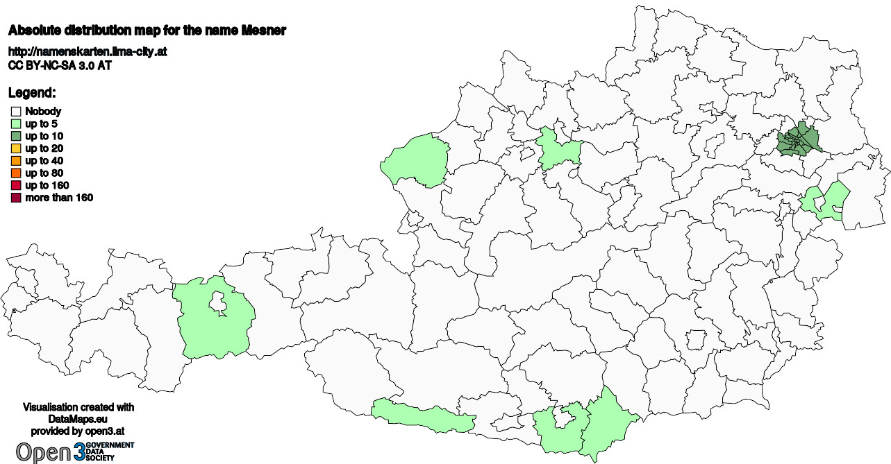 Absolute Distribution maps for surname Mesner